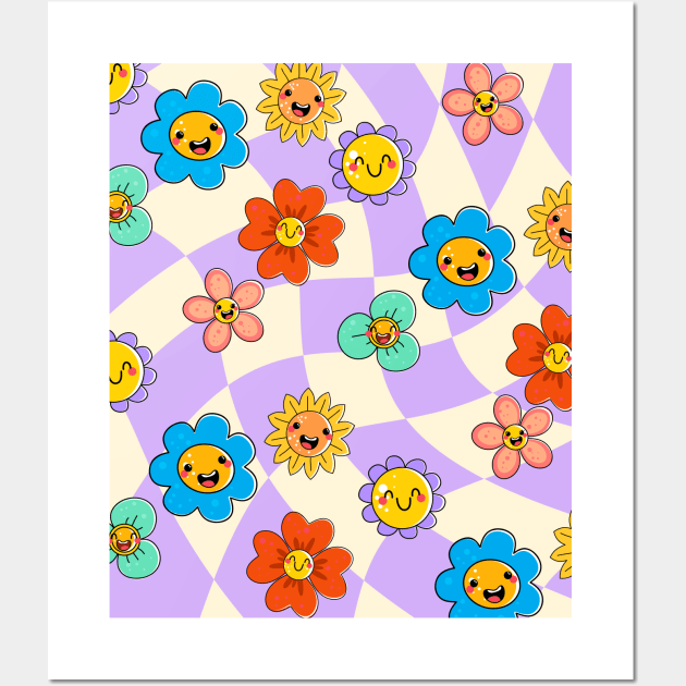 Bright Floral Smiley Purple Wall Art by edmproject